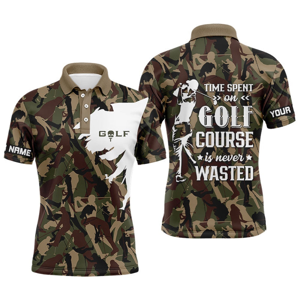 Golf Polo shirts, Mens Golf Polo Shirt Custom Camo Golf Shirt Time Spent On Golf Course Is Never Wasted Men Golf Apparel
