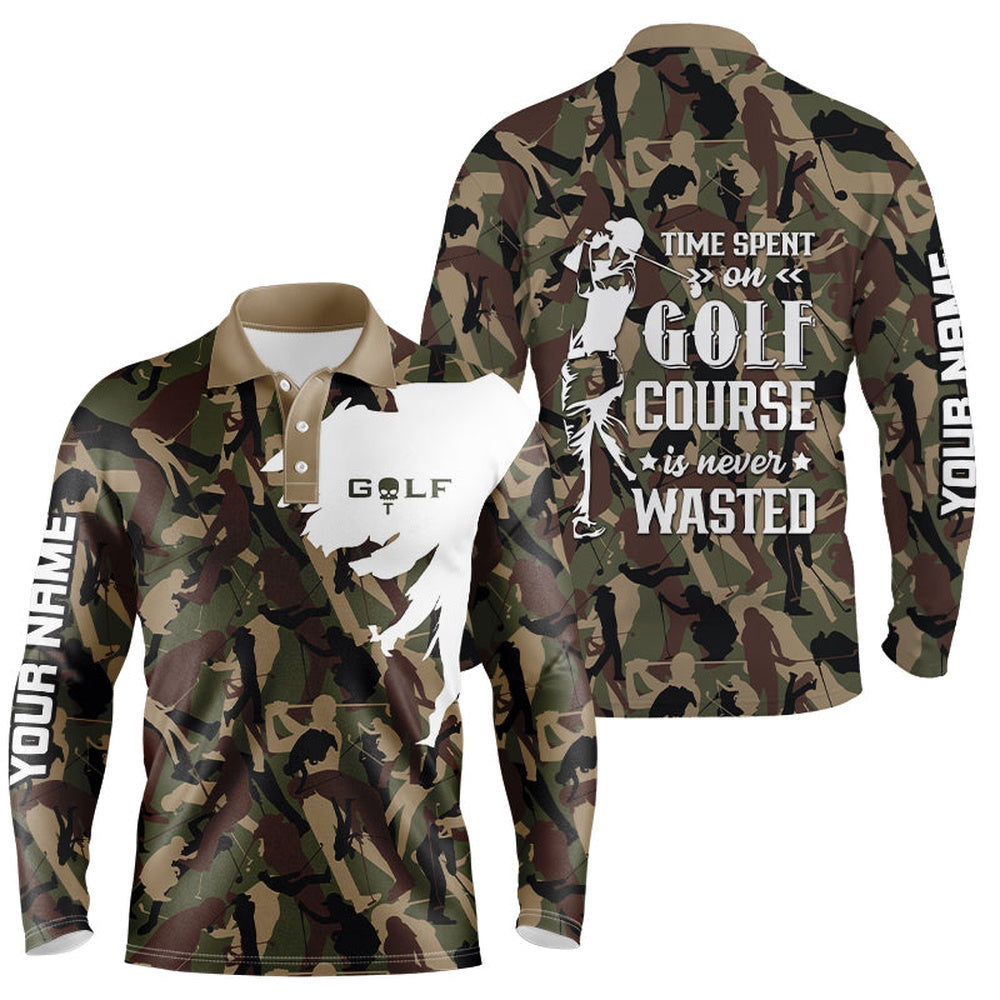 Golf Polo shirts, Mens Golf Polo Shirt Custom Camo Golf Shirt Time Spent On Golf Course Is Never Wasted Men Golf Apparel