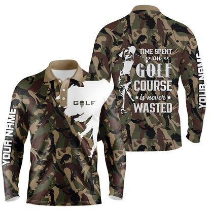 Golf Polo shirts, Mens Golf Polo Shirt Custom Camo Golf Shirt Time Spent On Golf Course Is Never Wasted Men Golf Apparel