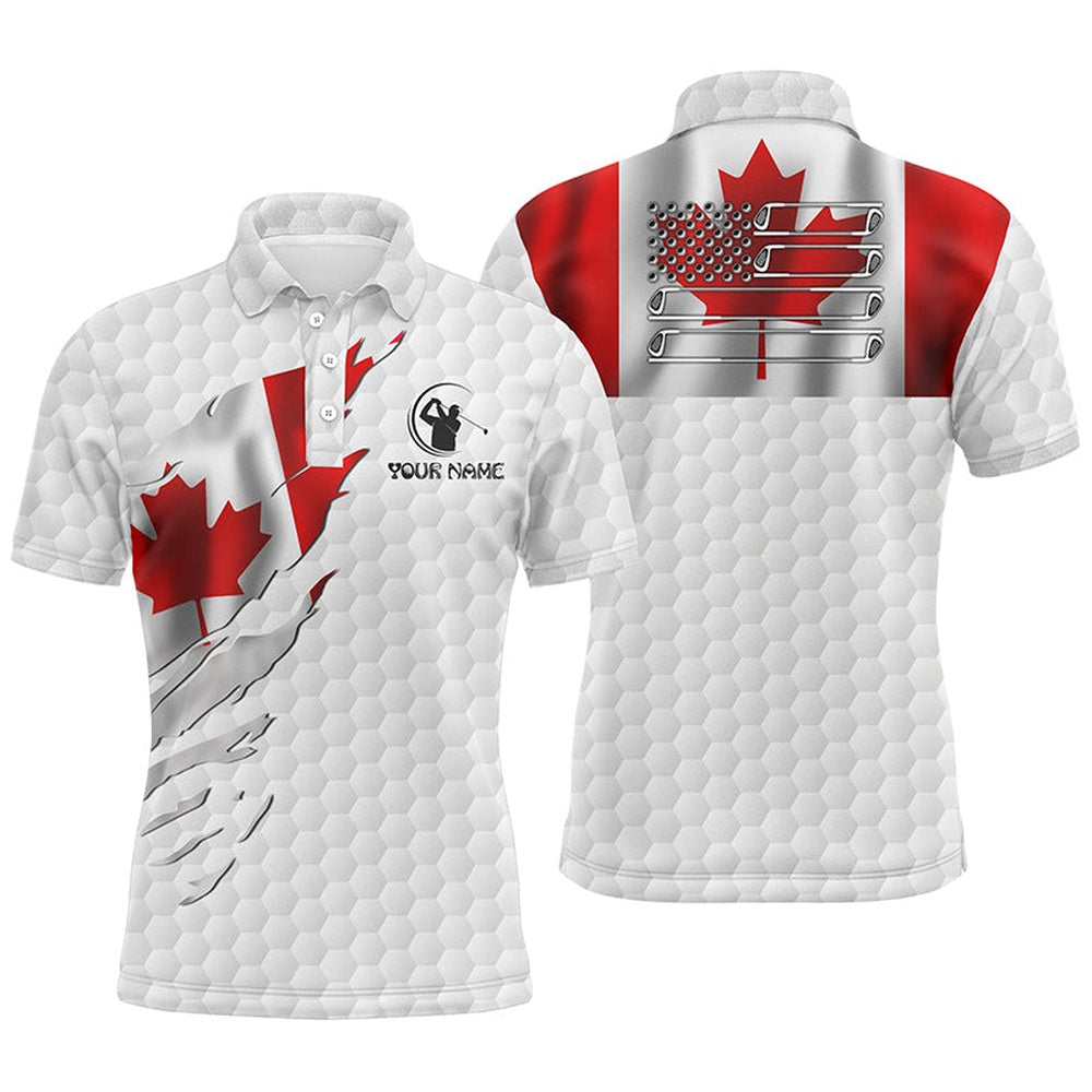 Golf Polo shirts, Mens Golf Polo Shirt Custom Canadian Flag White Golf Ball Skin Patriotic Golf Shirt For Mens