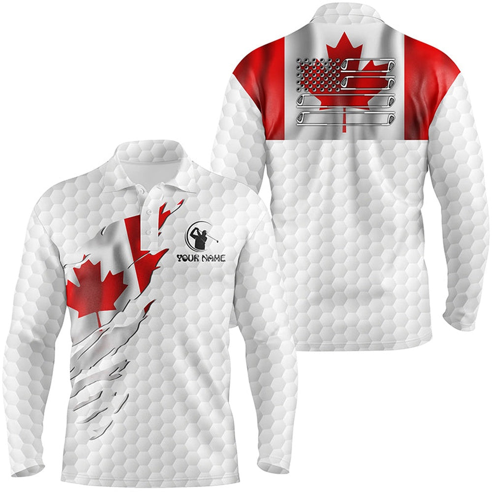 Golf Polo shirts, Mens Golf Polo Shirt Custom Canadian Flag White Golf Ball Skin Patriotic Golf Shirt For Mens