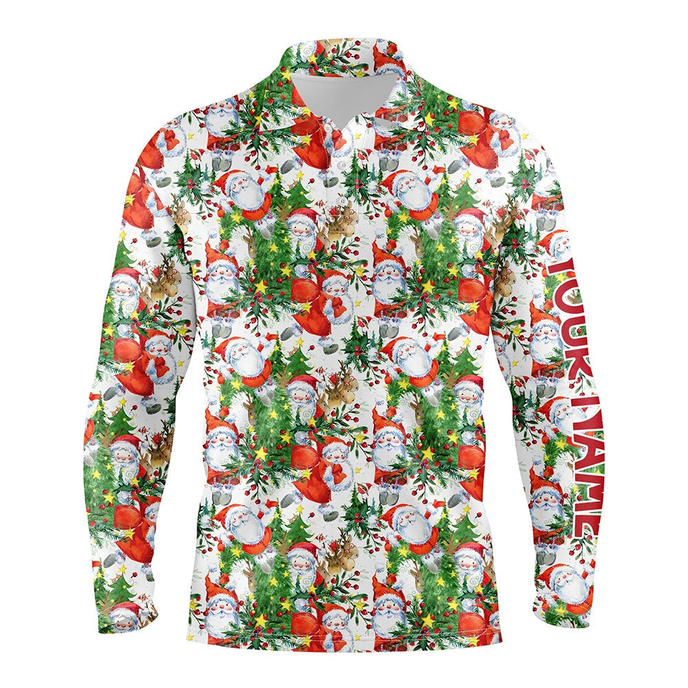 Golf Polo shirts, Mens Golf Polo Shirt Custom Christmas Santa Claus Golf Polos Shirt For Men, Christmas Golfing Gifts