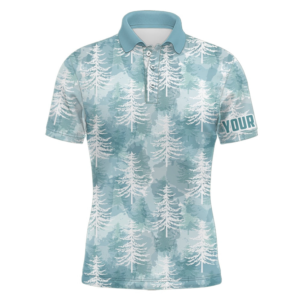 Golf Polo shirts, Mens Golf Polo Shirt Custom Christmas Trees Winter Camouflage Pattern Golf Shirt For Men