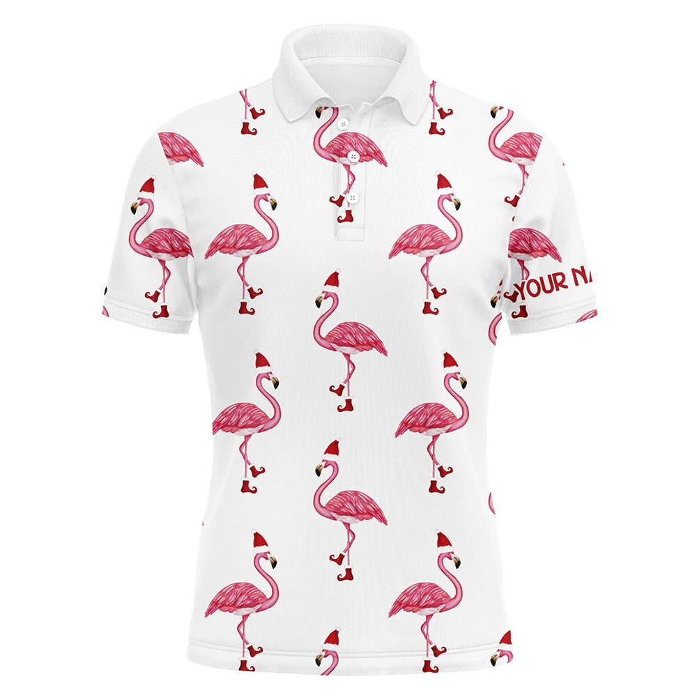 Golf Polo shirts, Mens Golf Polo Shirt Custom Christmas Winter Flamingo Santa Golf Polos Shirt For Men, Christmas Gifts
