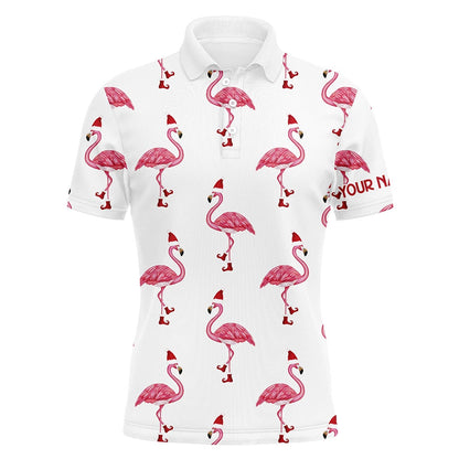 Golf Polo shirts, Mens Golf Polo Shirt Custom Christmas Winter Flamingo Santa Golf Polos Shirt For Men, Christmas Gifts