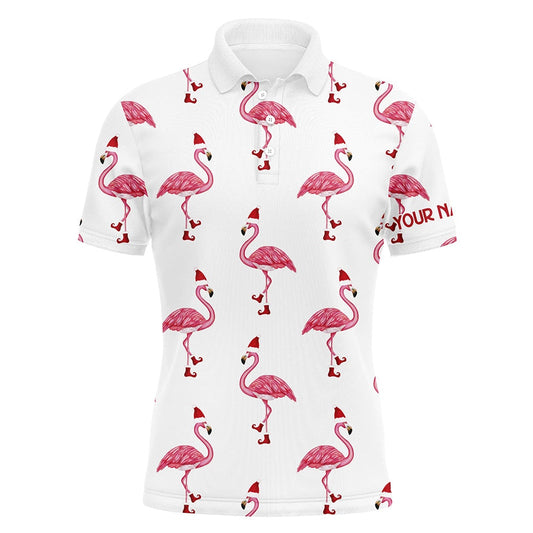 Golf Polo shirts, Mens Golf Polo Shirt Custom Christmas Winter Flamingo Santa Golf Polos Shirt For Men, Christmas Gifts