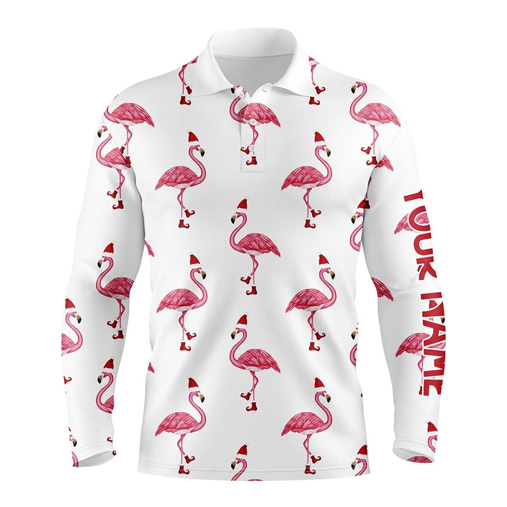 Golf Polo shirts, Mens Golf Polo Shirt Custom Christmas Winter Flamingo Santa Golf Polos Shirt For Men, Christmas Gifts