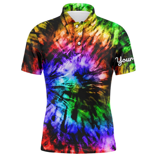 Golf Polo shirts, Mens Golf Polo Shirt Custom Colorful Rainbow Black Tie Dye Men'S Golf Attire, Best Mens Golf Wear