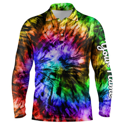 Golf Polo shirts, Mens Golf Polo Shirt Custom Colorful Rainbow Black Tie Dye Men'S Golf Attire, Best Mens Golf Wear