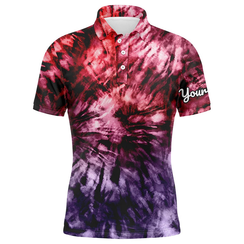 Golf Polo shirts, Mens Golf Polo Shirt Custom Colorful Red Purple Tie Dye Men'S Golf Attire, Best Mens Golf Wear