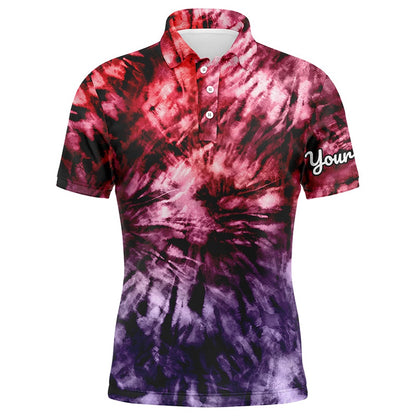 Golf Polo shirts, Mens Golf Polo Shirt Custom Colorful Red Purple Tie Dye Men'S Golf Attire, Best Mens Golf Wear