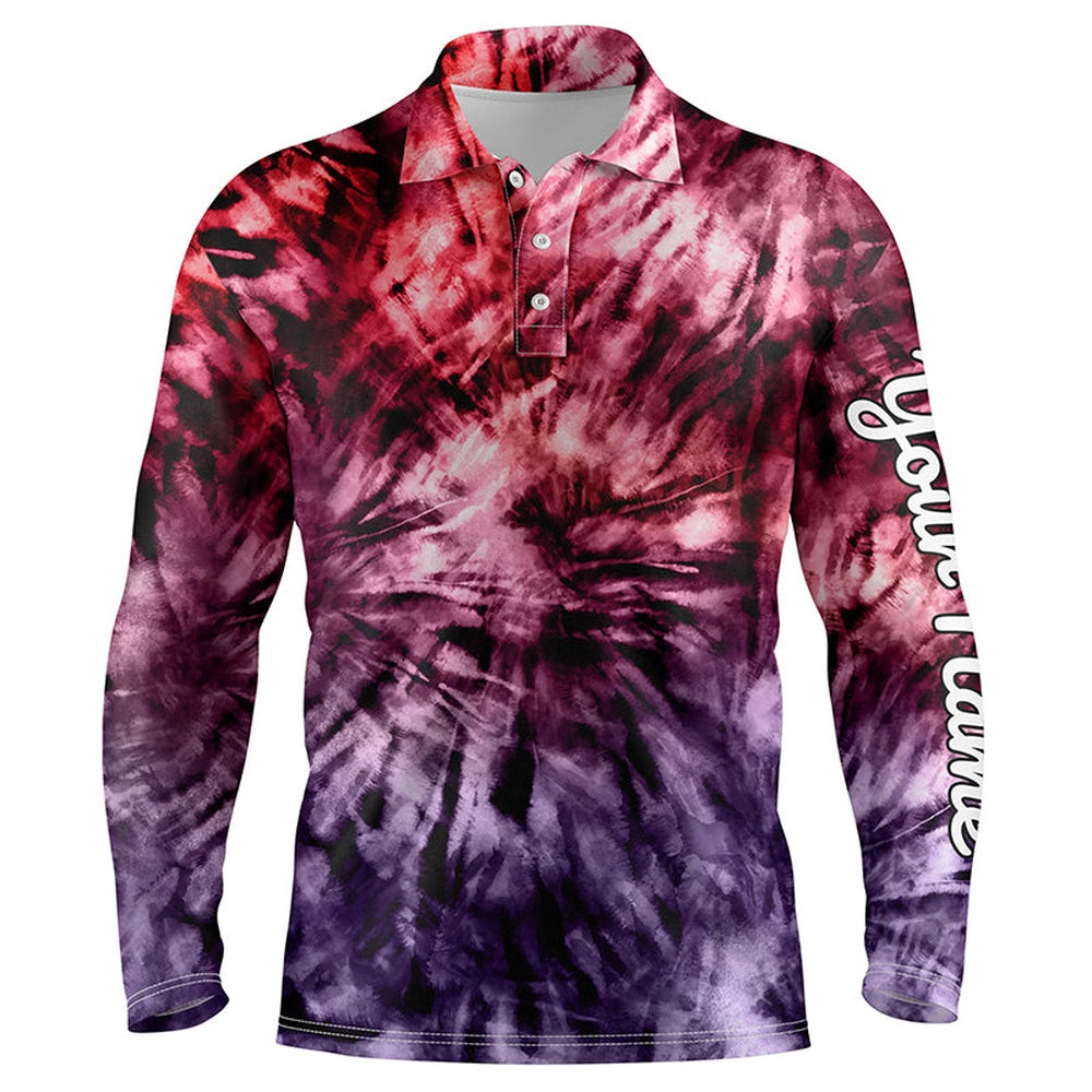 Golf Polo shirts, Mens Golf Polo Shirt Custom Colorful Red Purple Tie Dye Men'S Golf Attire, Best Mens Golf Wear