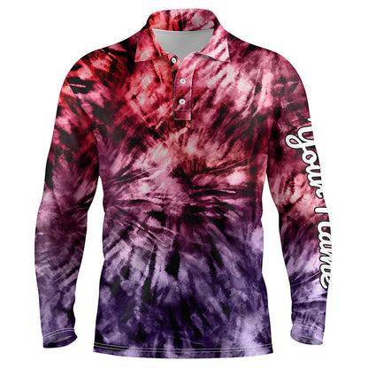 Golf Polo shirts, Mens Golf Polo Shirt Custom Colorful Red Purple Tie Dye Men'S Golf Attire, Best Mens Golf Wear