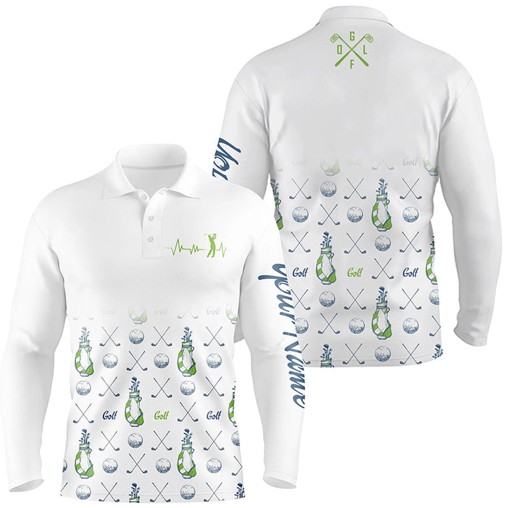 Golf Polo shirts, Mens Golf Polo Shirt Custom Golf Clubs Pattern White Golf Tops For Men For Dad