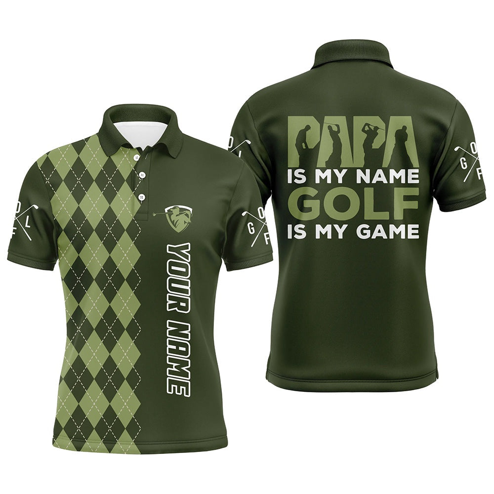 Golf Polo shirts, Mens Golf Polo Shirt Custom Green Argyle Pattern Papa Is My Name Golf Is My Game Golf Shirts For Dad