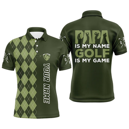 Golf Polo shirts, Mens Golf Polo Shirt Custom Green Argyle Pattern Papa Is My Name Golf Is My Game Golf Shirts For Dad