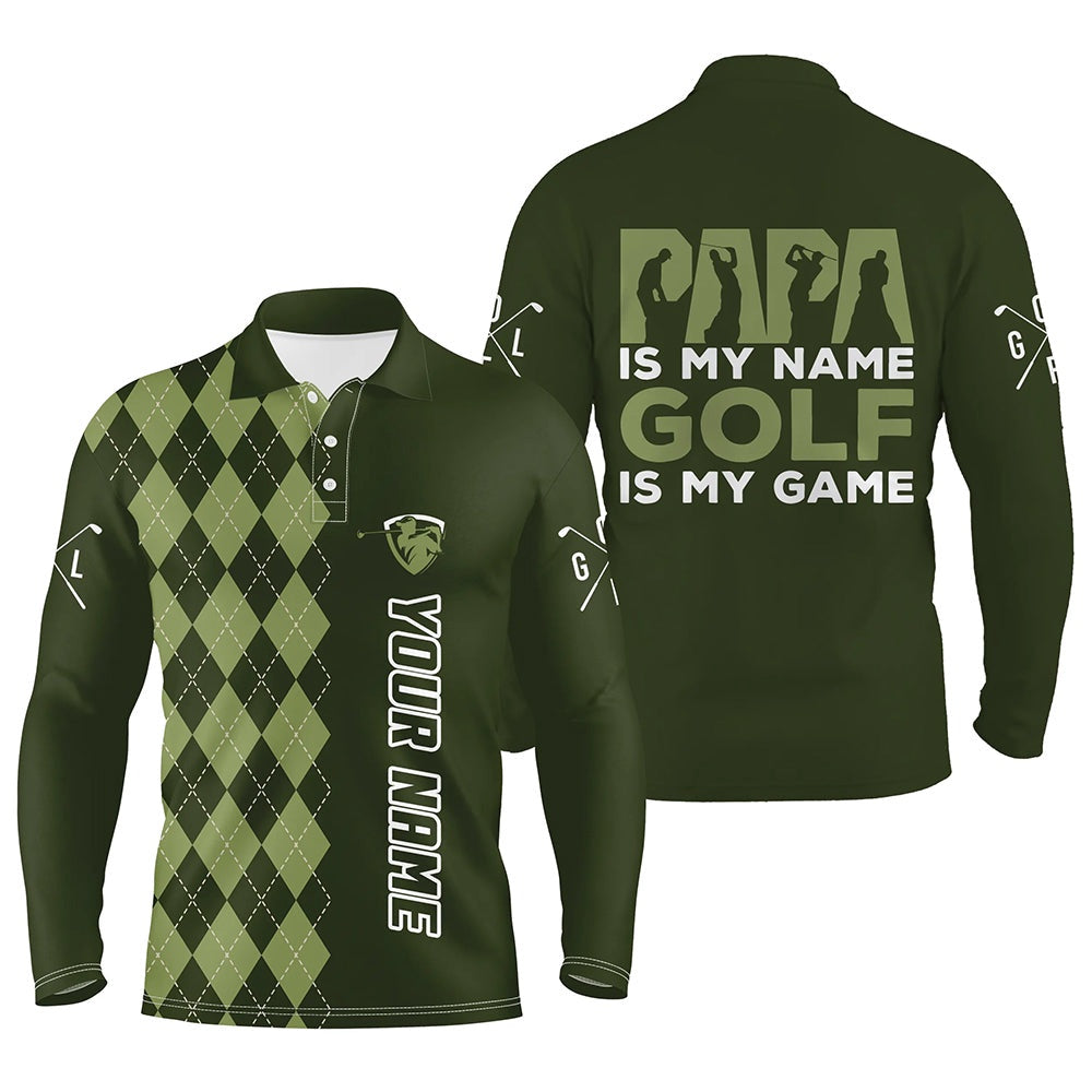 Golf Polo shirts, Mens Golf Polo Shirt Custom Green Argyle Pattern Papa Is My Name Golf Is My Game Golf Shirts For Dad