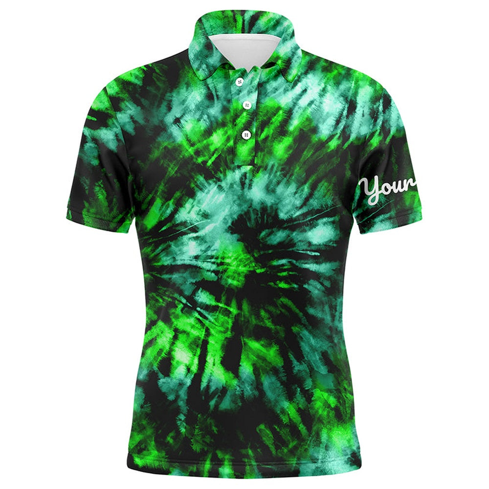 Golf Polo shirts, Mens Golf Polo Shirt Custom Green Black Tie Dye Men'S Golf Attire, Best Mens Golf Wear