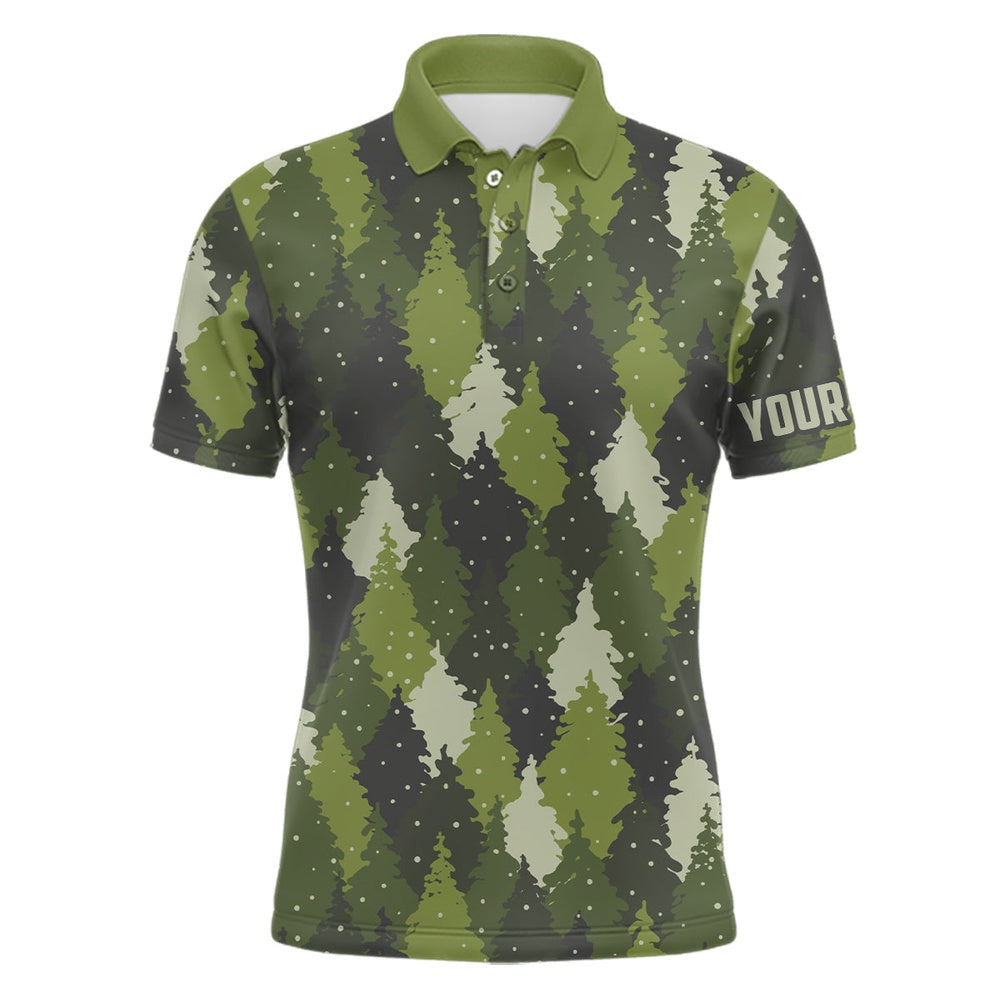 Golf Polo shirts, Mens Golf Polo Shirt Custom Green Trees Camouflage Christmas Golf Shirt For Mens
