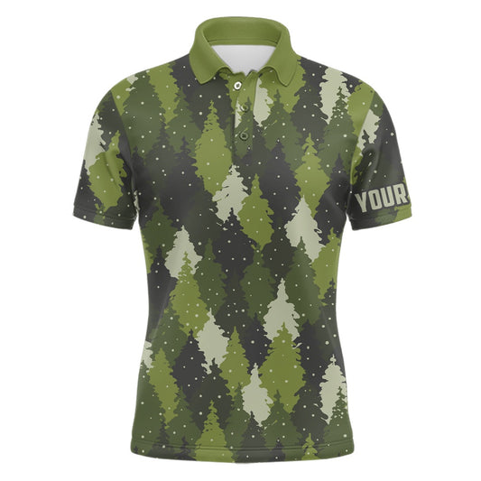 Golf Polo shirts, Mens Golf Polo Shirt Custom Green Trees Camouflage Christmas Golf Shirt For Mens