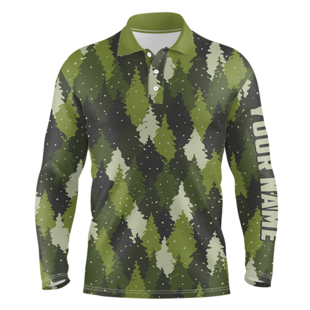Golf Polo shirts, Mens Golf Polo Shirt Custom Green Trees Camouflage Christmas Golf Shirt For Mens