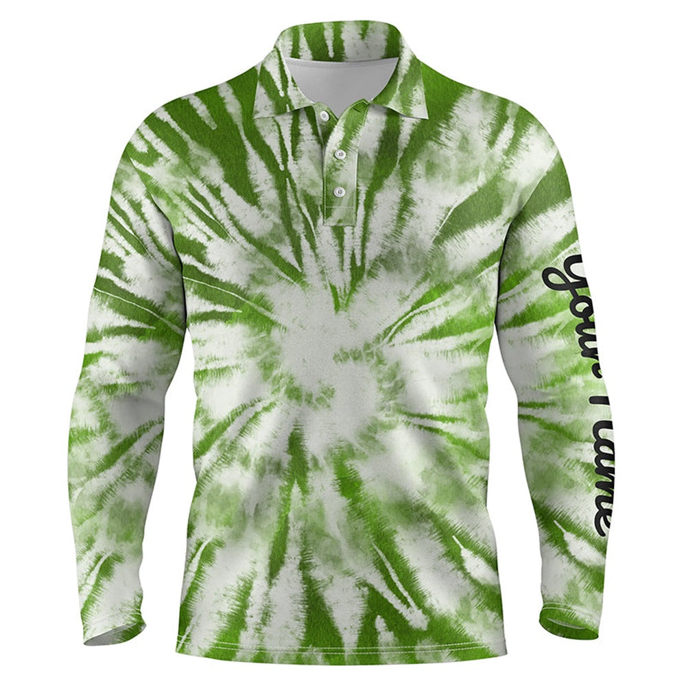 Golf Polo shirts, Mens Golf Polo Shirt Custom Green Watercolor Tie Dye Golf Shirt Mens Golf Attire, Men'S Golf Clothes