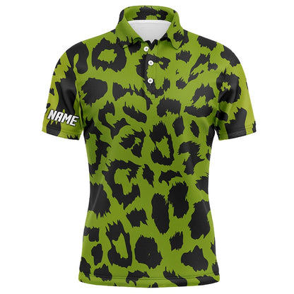 Golf Polo shirts, Mens Golf Polo Shirt Custom Lime Green Leopard Pattern Team Golf Shirts, Golf Wear For Mens