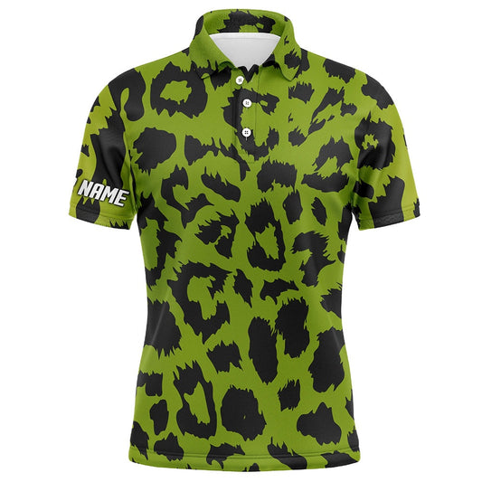 Golf Polo shirts, Mens Golf Polo Shirt Custom Lime Green Leopard Pattern Team Golf Shirts, Golf Wear For Mens