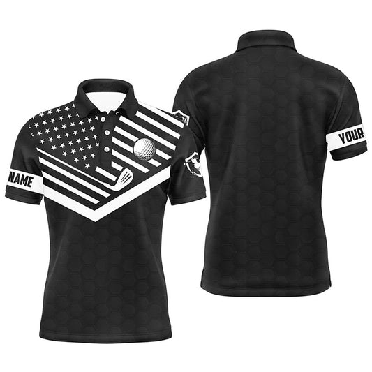 Golf Polo shirts, Mens Golf Polo Shirt Custom Name Black And White American Flag Patriotic Golf Polo Shirts For Men