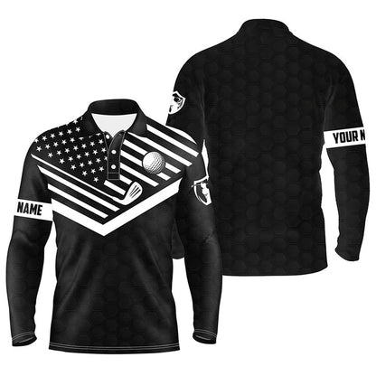 Golf Polo shirts, Mens Golf Polo Shirt Custom Name Black And White American Flag Patriotic Golf Polo Shirts For Men