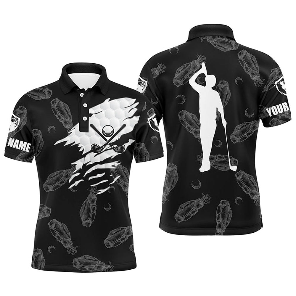 Golf Polo shirts, Mens Golf Polo Shirt Custom Name Black Golf Clubs Pattern Shirt