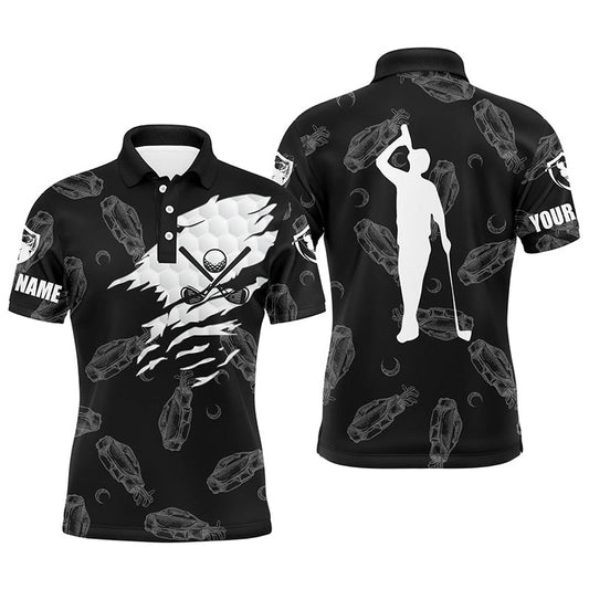 Golf Polo shirts, Mens Golf Polo Shirt Custom Name Black Golf Clubs Pattern Shirt