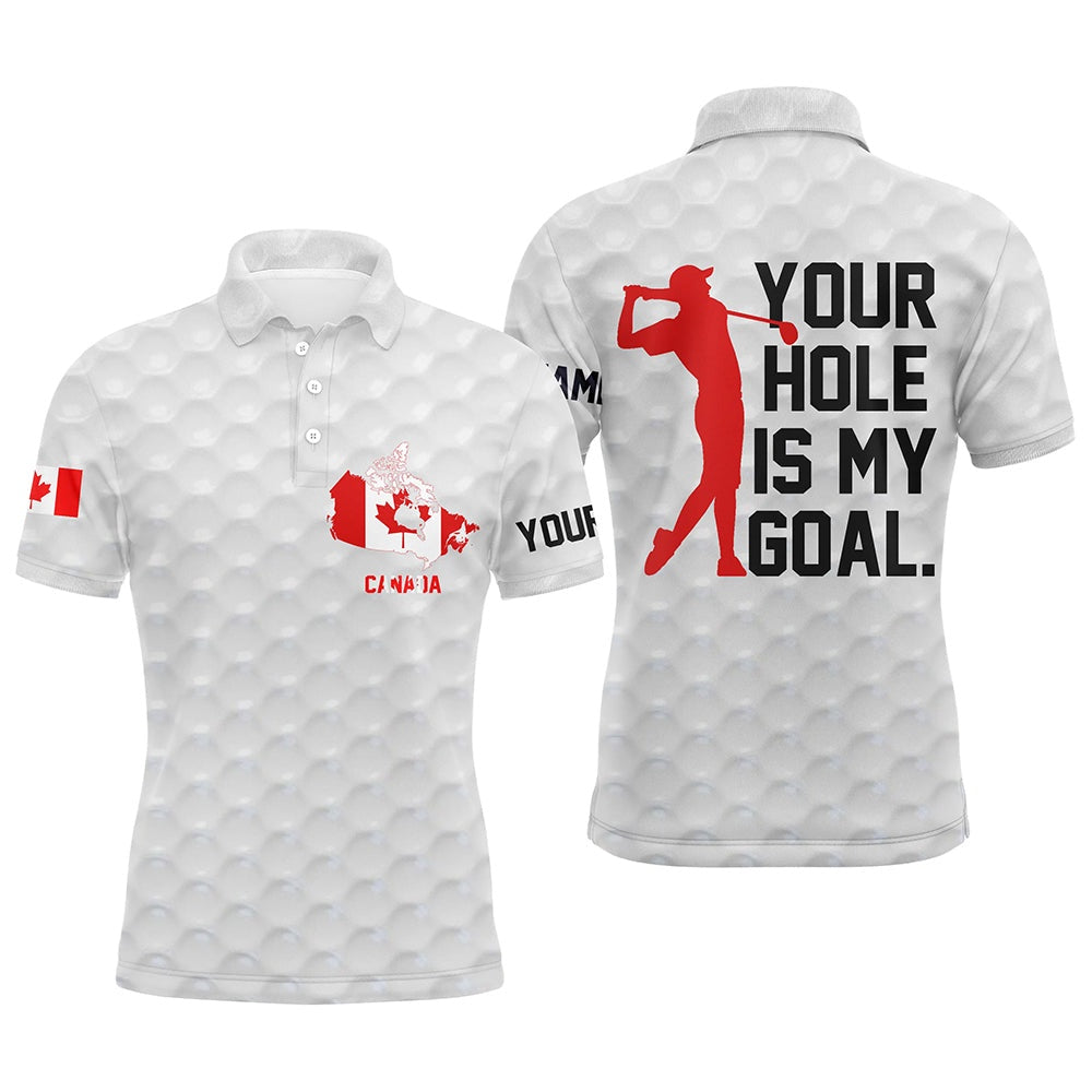 Golf Polo shirts, Mens Golf Polo Shirt Custom Name Canada Flag Mens Patriotic Polo Shirts Your Hole Is My Goal Golf Gift