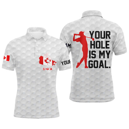 Golf Polo shirts, Mens Golf Polo Shirt Custom Name Canada Flag Mens Patriotic Polo Shirts Your Hole Is My Goal Golf Gift