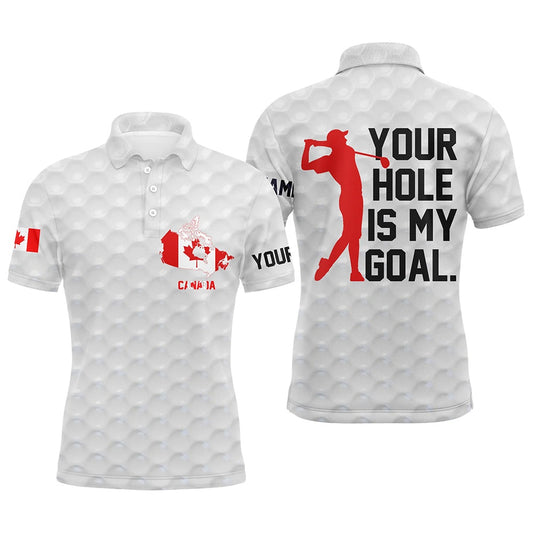 Golf Polo shirts, Mens Golf Polo Shirt Custom Name Canada Flag Mens Patriotic Polo Shirts Your Hole Is My Goal Golf Gift