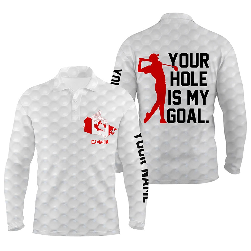 Golf Polo shirts, Mens Golf Polo Shirt Custom Name Canada Flag Mens Patriotic Polo Shirts Your Hole Is My Goal Golf Gift
