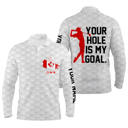 Golf Polo shirts, Mens Golf Polo Shirt Custom Name Canada Flag Mens Patriotic Polo Shirts Your Hole Is My Goal Golf Gift