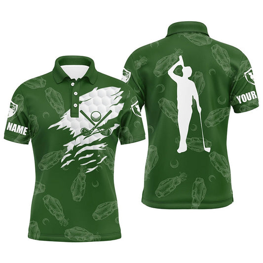 Golf Polo shirts, Mens Golf Polo Shirt Custom Name Golf Clubs Pattern Shirt Green