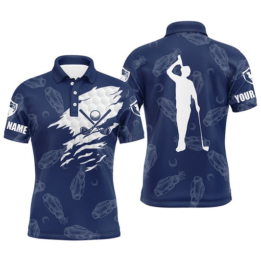 Golf Polo shirts, Mens Golf Polo Shirt Custom Name Golf Clubs Pattern Shirt Navy Blue