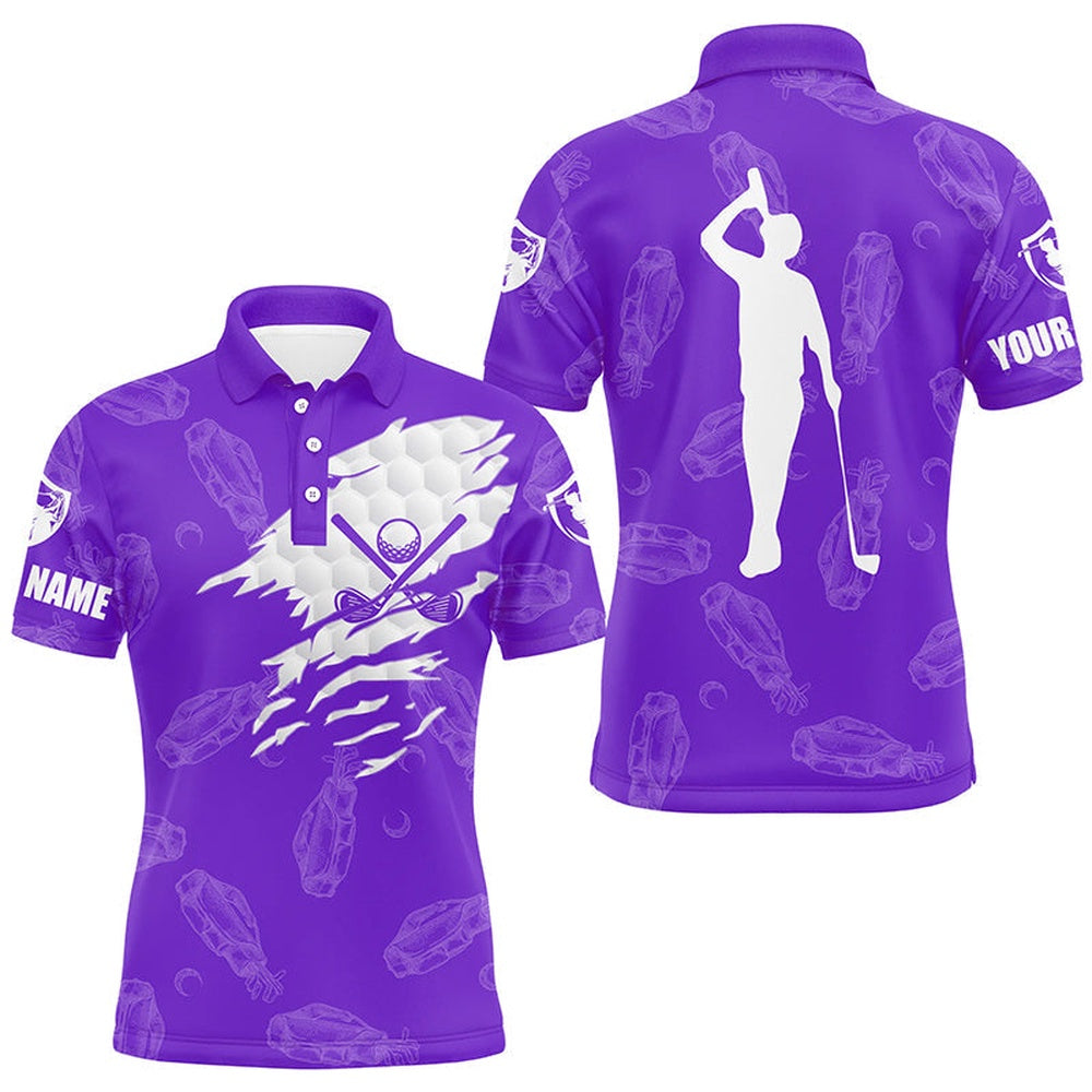 Golf Polo shirts, Mens Golf Polo Shirt Custom Name Golf Clubs Pattern Shirt Purple