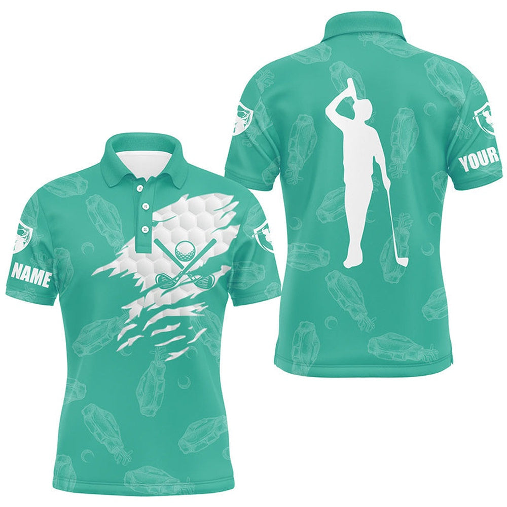 Golf Polo shirts, Mens Golf Polo Shirt Custom Name Golf Clubs Pattern Shirt Turquoise
