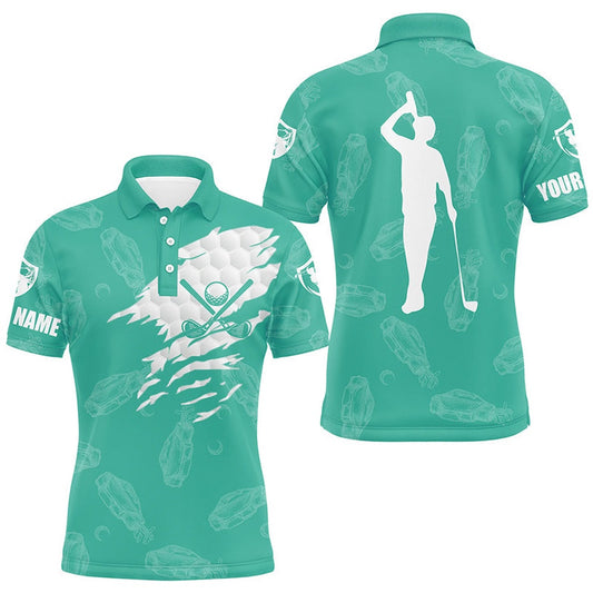 Golf Polo shirts, Mens Golf Polo Shirt Custom Name Golf Clubs Pattern Shirt Turquoise