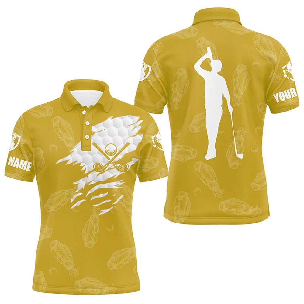 Golf Polo shirts, Mens Golf Polo Shirt Custom Name Golf Clubs Pattern Shirt Yellow