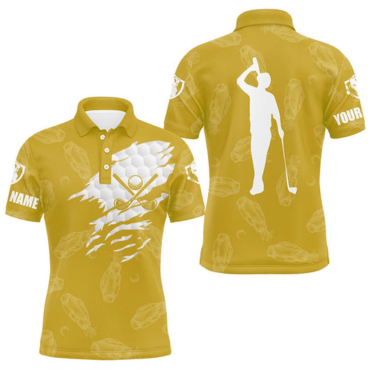 Golf Polo shirts, Mens Golf Polo Shirt Custom Name Golf Clubs Pattern Shirt Yellow