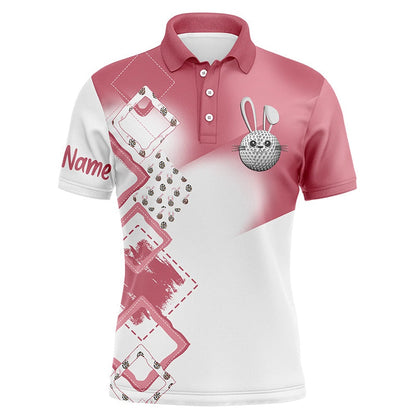 Golf Polo shirts, Mens Golf Polo Shirt Custom Name Pink Easter Eggs Bunny Golf Shirts, Easter Golfing Gifts For Men