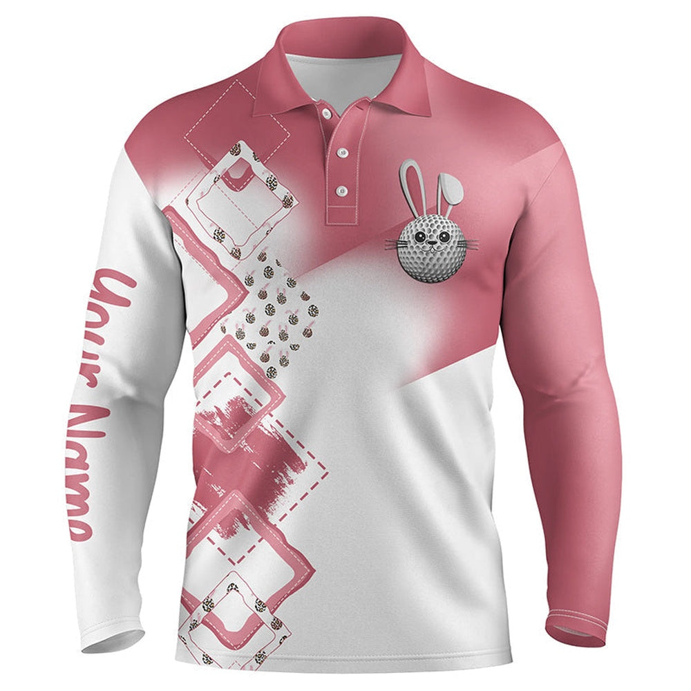 Golf Polo shirts, Mens Golf Polo Shirt Custom Name Pink Easter Eggs Bunny Golf Shirts, Easter Golfing Gifts For Men