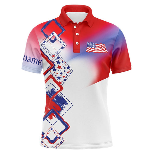 Golf Polo shirts, Mens Golf Polo Shirt Custom Name Red, White And Blue American Flag Golf Shirt, Patriot Golfing Gifts