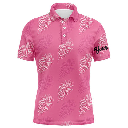Golf Polo shirts, Mens Golf Polo Shirt Custom Pink Palm Leaves Tropical Pattern Golf Shirts, Mens Golf Tops