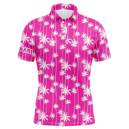 Golf Polo shirts, Mens Golf Polo Shirt Custom Pink Palm Tree Tropical Pattern Mens Golf Shirts For Men