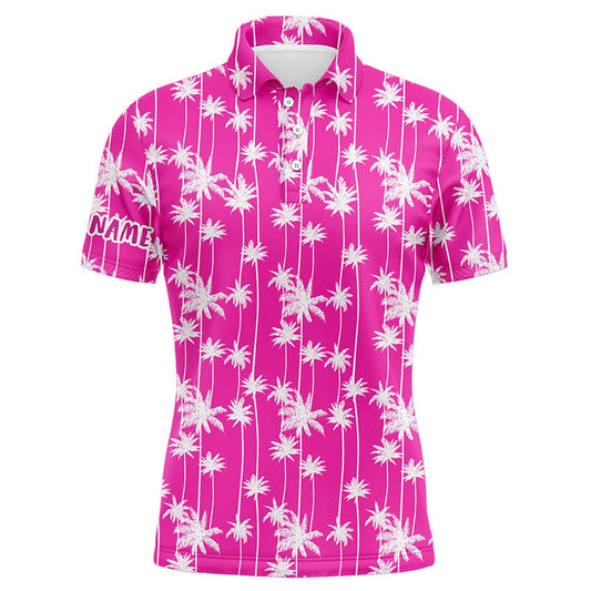 Golf Polo shirts, Mens Golf Polo Shirt Custom Pink Palm Tree Tropical Pattern Mens Golf Shirts For Men